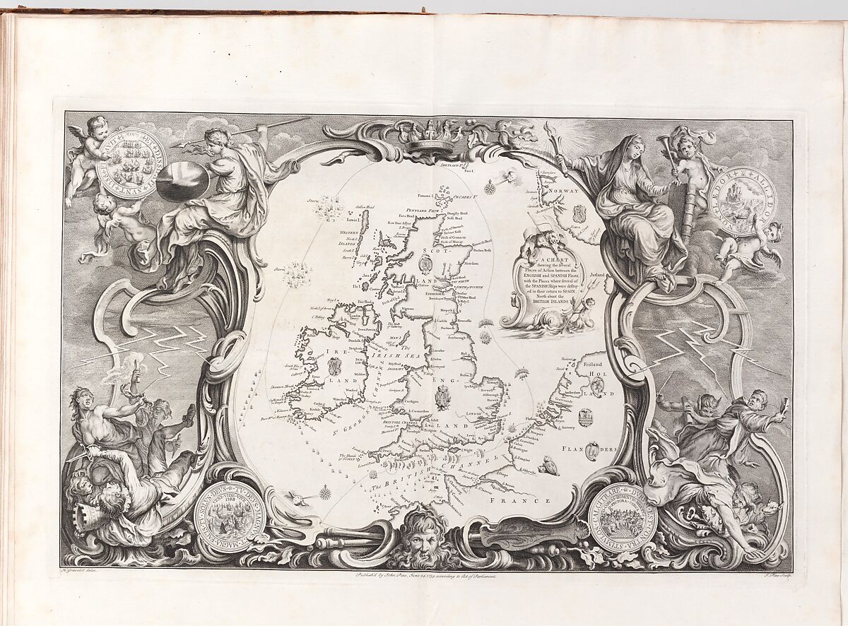 The Tapestry Hangings of the House of Lords Representing the Several Engagements Between the English and Spanish Fleets..., Engraved and published by John Pine (British, London 1690–1756 London), Illustrations: etching and engraving