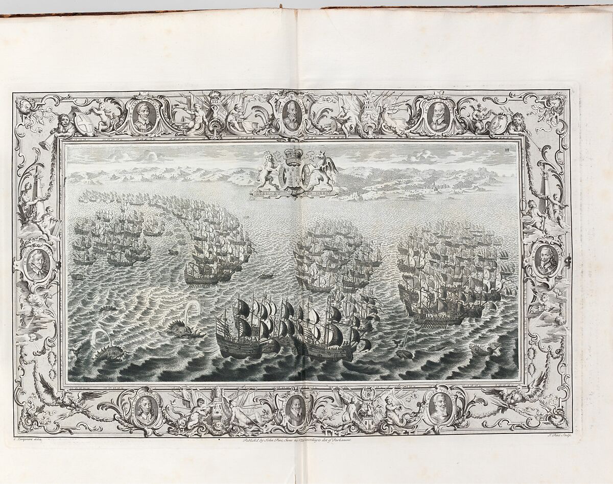 The Tapestry Hangings of the House of Lords Representing the Several Engagements Between the English and Spanish Fleets..., Engraved and published by John Pine (British, London 1690–1756 London), Illustrations: etching and engraving