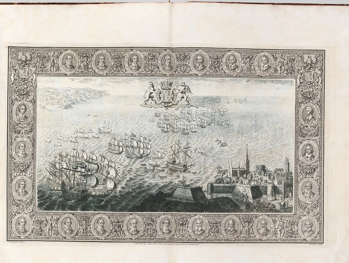 The Tapestry Hangings of the House of Lords Representing the Several Engagements Between the English and Spanish Fleets..., Engraved and published by John Pine (British, London 1690–1756 London), Illustrations: etching and engraving