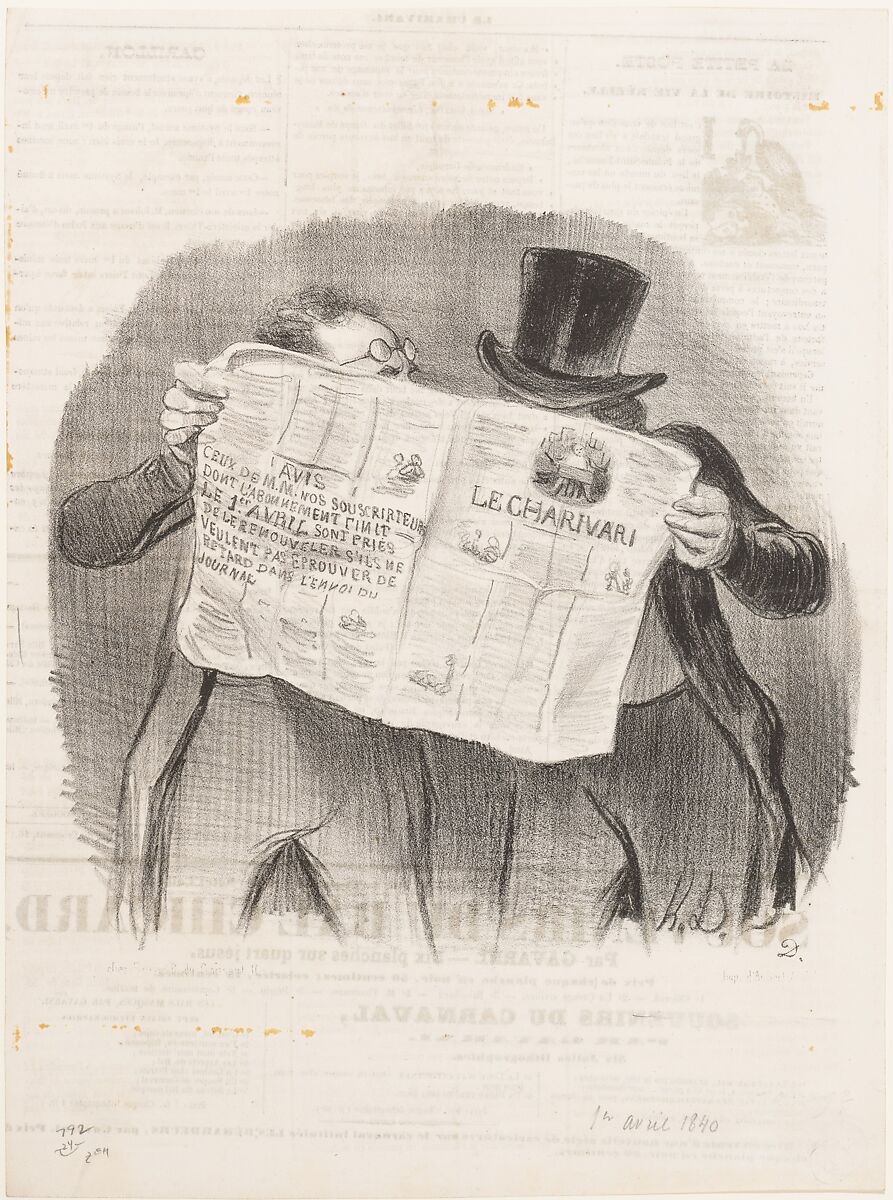 Advice to Subscribers, published in Le Charivari, April 1, 1840, Honoré Daumier (French, Marseilles 1808–1879 Valmondois), Lithograph; first state of two (Delteil) 
