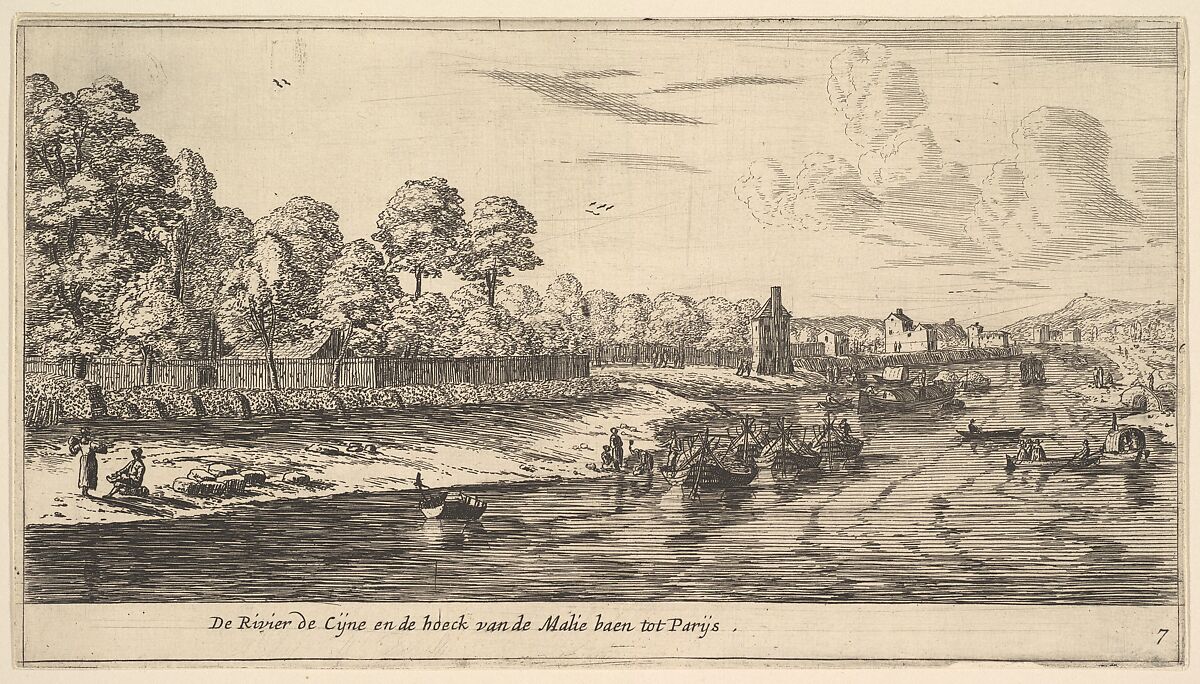 The River Seine at the Bend of the Mall, Reinier Nooms, called Zeeman (Dutch, Amsterdam ca. 1623–1664 Amsterdam), Etching; second state 