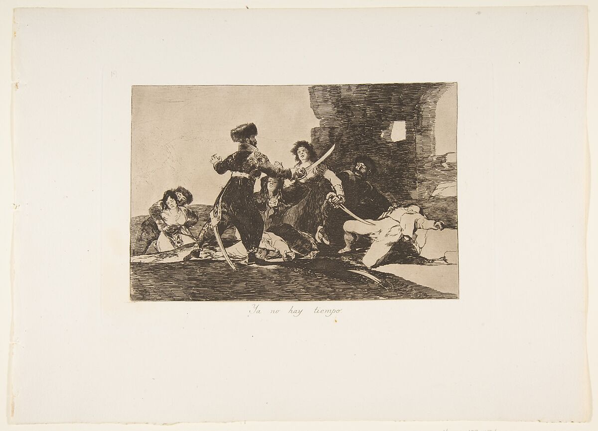 Plate 19 from "The Disasters of War" (Los Desastres de la Guerra): There isn't time now (Ya no hay tiempo), Goya (Francisco de Goya y Lucientes) (Spanish, Fuendetodos 1746–1828 Bordeaux), Etching, lavis, drypoint, burin, burnisher 