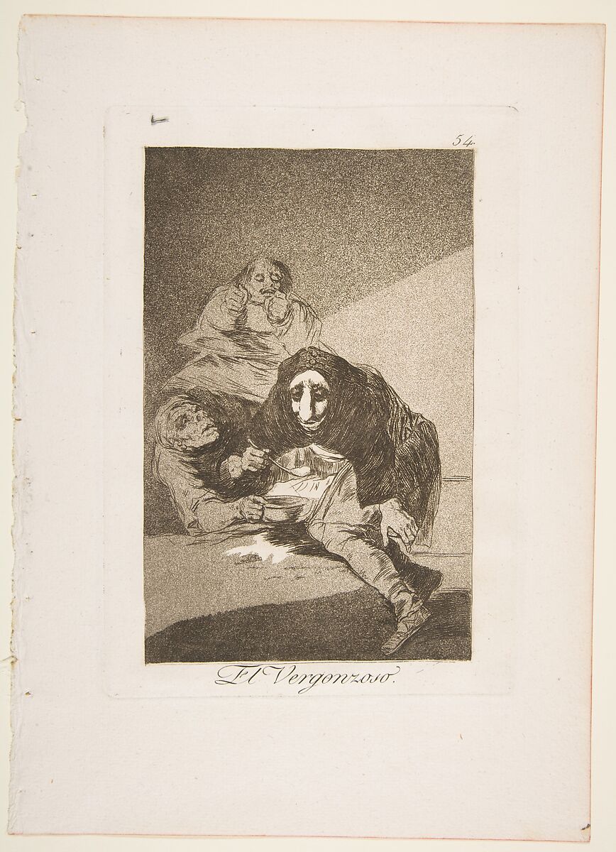 Plate 54 from "Los Caprichos": The shamefaced one (El Vergonzoso), Goya (Francisco de Goya y Lucientes) (Spanish, Fuendetodos 1746–1828 Bordeaux), Etching, aquatint 