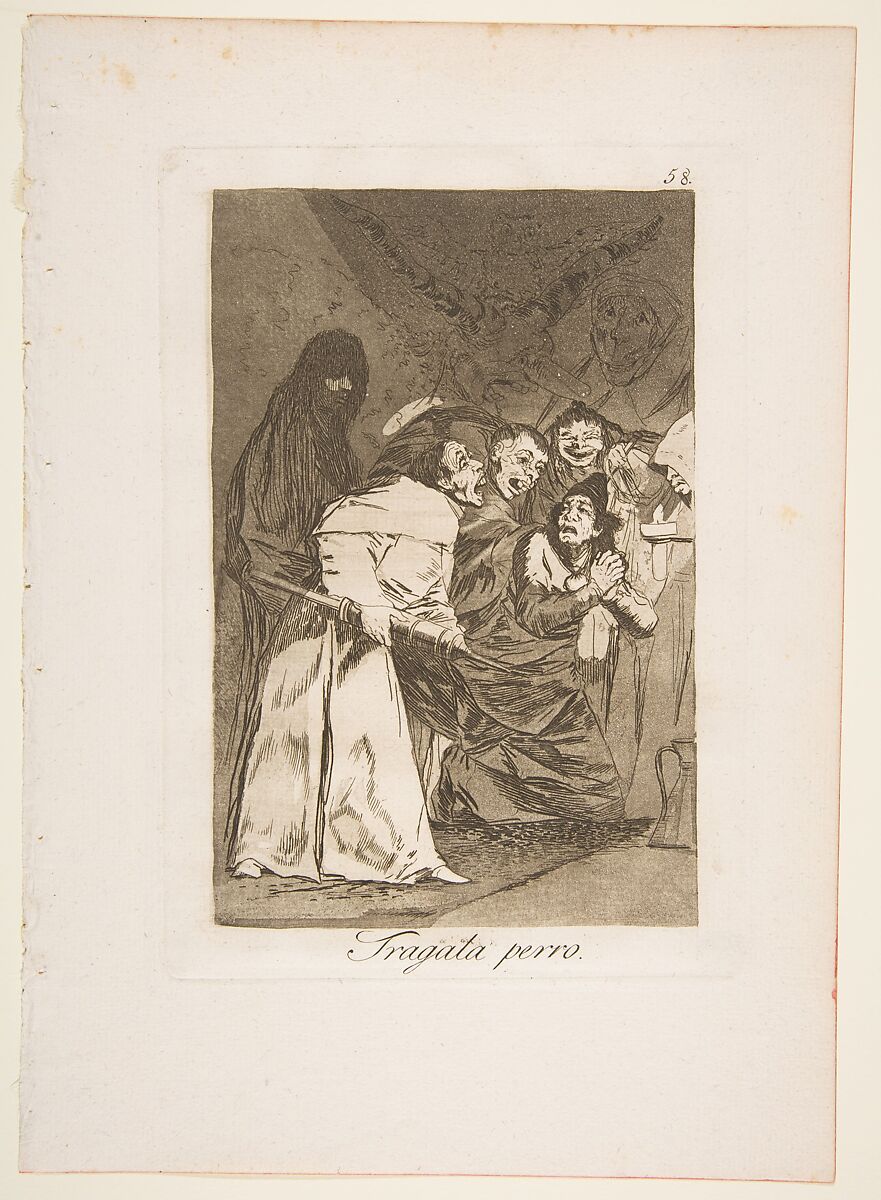 Plate 58 from "Los Caprichos": Swallow it, dog (Tragala perro), Goya (Francisco de Goya y Lucientes) (Spanish, Fuendetodos 1746–1828 Bordeaux), Etching, burnished aquatint, drypoint  