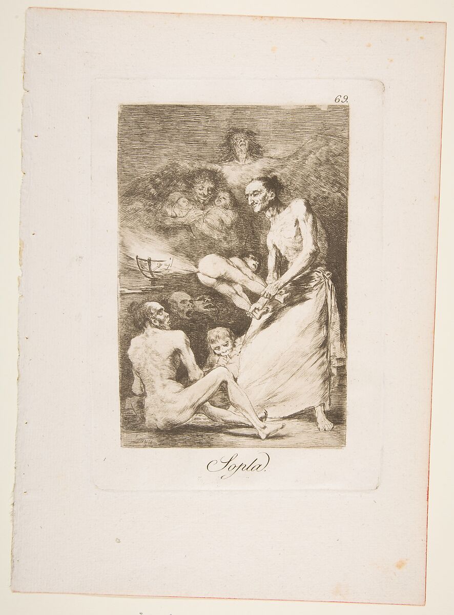 Plate 69 from "Los Caprichos": Blow (Sopla), Goya (Francisco de Goya y Lucientes) (Spanish, Fuendetodos 1746–1828 Bordeaux), Etching, aquatint, drypoint, burin 