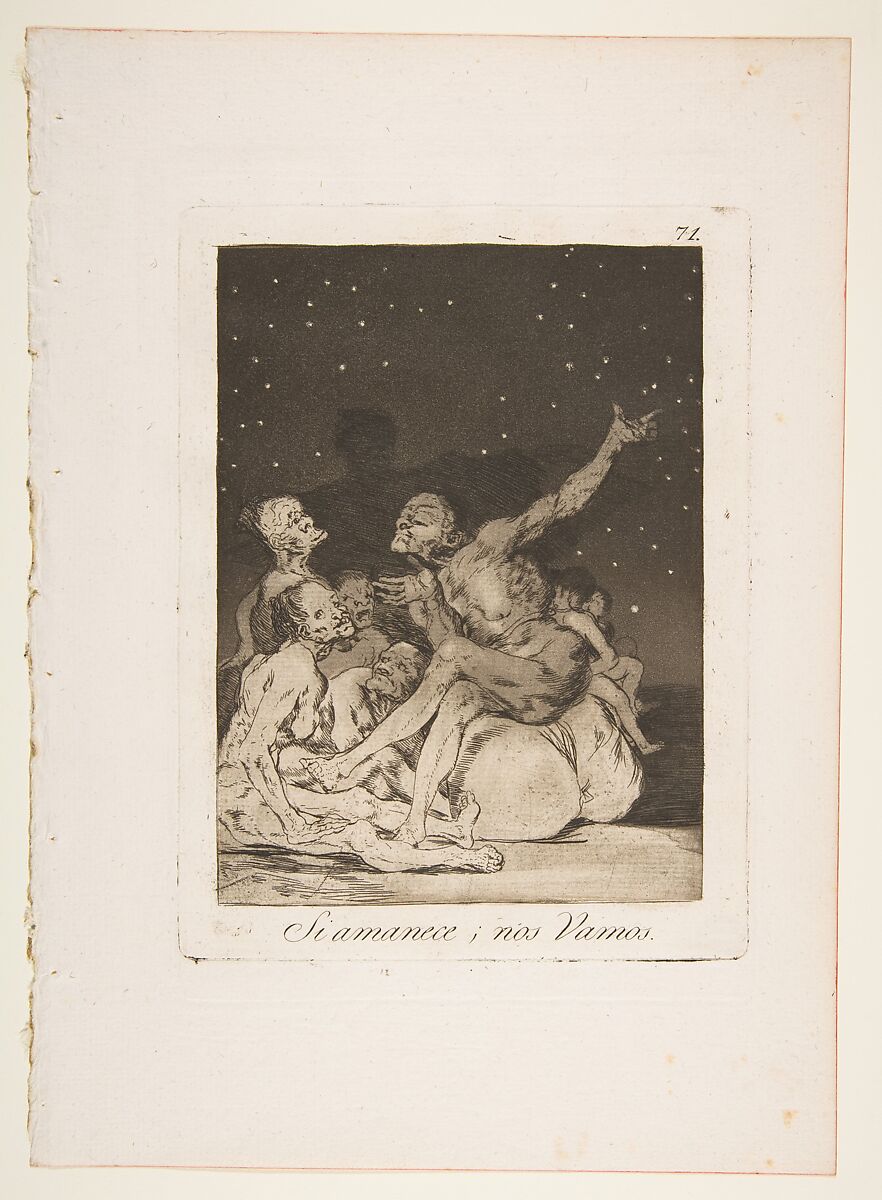 Plate 71 from "Los Caprichos": When day breaks we will be off (Si amanece; nos Vamos), Goya (Francisco de Goya y Lucientes) (Spanish, Fuendetodos 1746–1828 Bordeaux), Etching, burnished aquatint, burin 