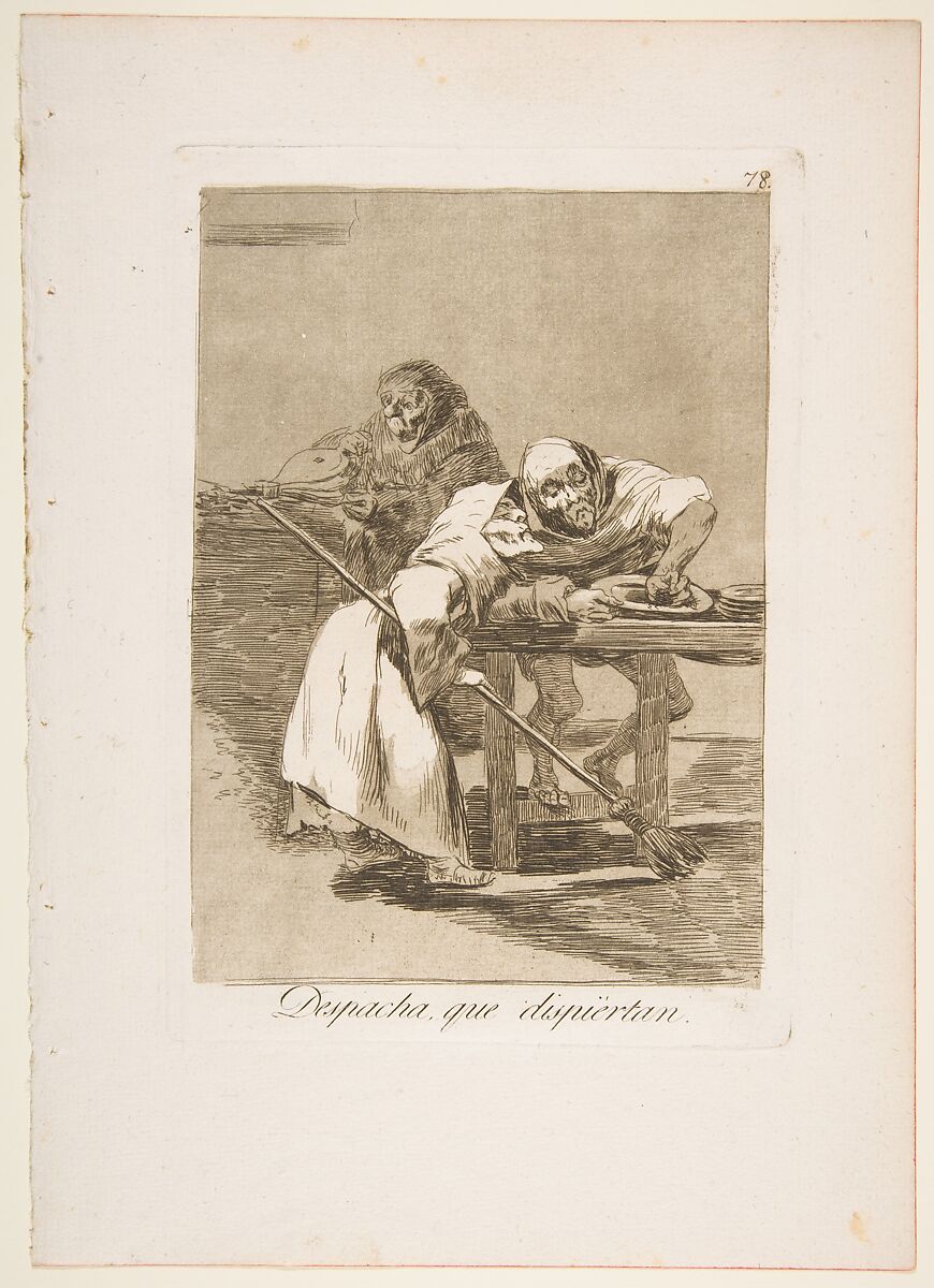Plate 78 from "Los Caprichos": Be quick, they are waking up (Despacha, que dispiértan), Goya (Francisco de Goya y Lucientes) (Spanish, Fuendetodos 1746–1828 Bordeaux), Etching, burnished aquatint 