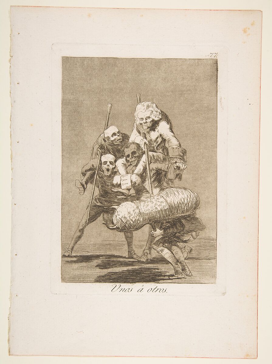 Plate 77 from "Los Caprichos": What one does to another (Unos á otros), Goya (Francisco de Goya y Lucientes) (Spanish, Fuendetodos 1746–1828 Bordeaux), Etching, burnished aquatint, drypoint, burin 