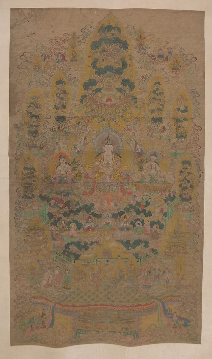 Lamaist Mandala, Hanging scroll;  print with paint, Tibet 