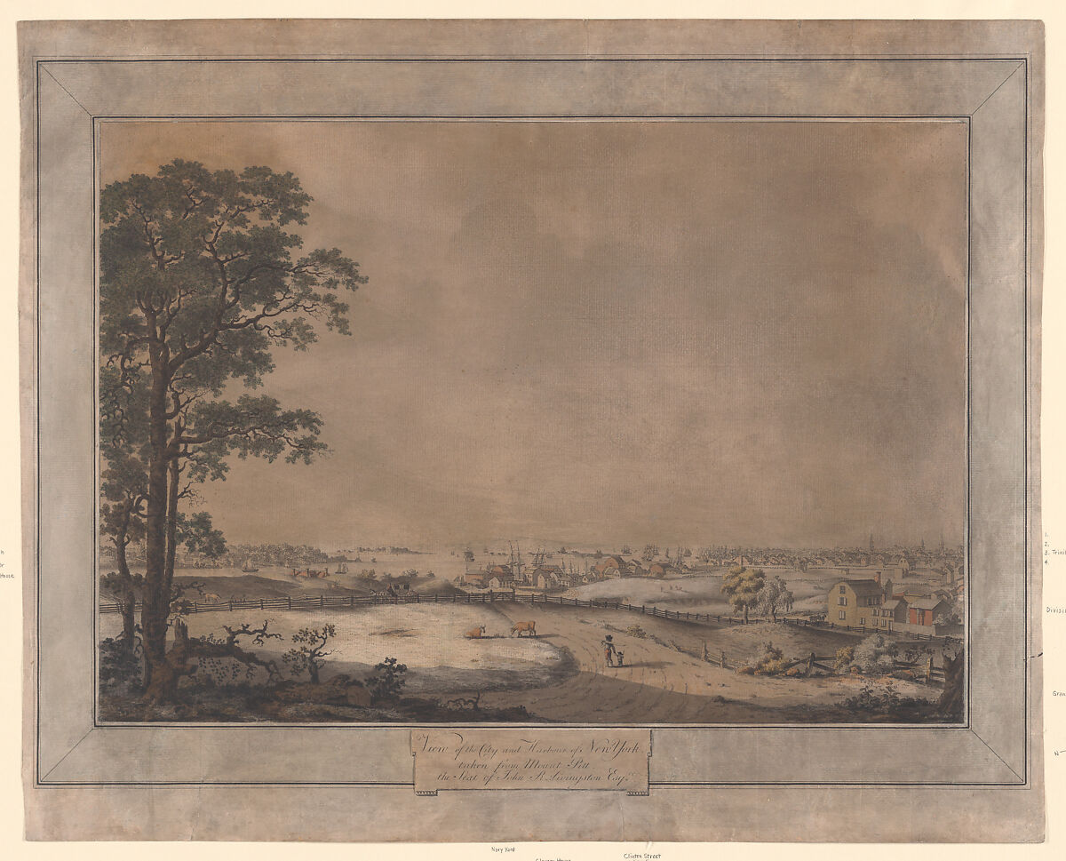 View of the City and Harbour of New York taken from Mount Pitt, the Seat of John R. Livingston, Esq., Charles B. J. F. de Saint-Mémin (French, Dijon 1770–1852 Dijon), Etching and watercolor 