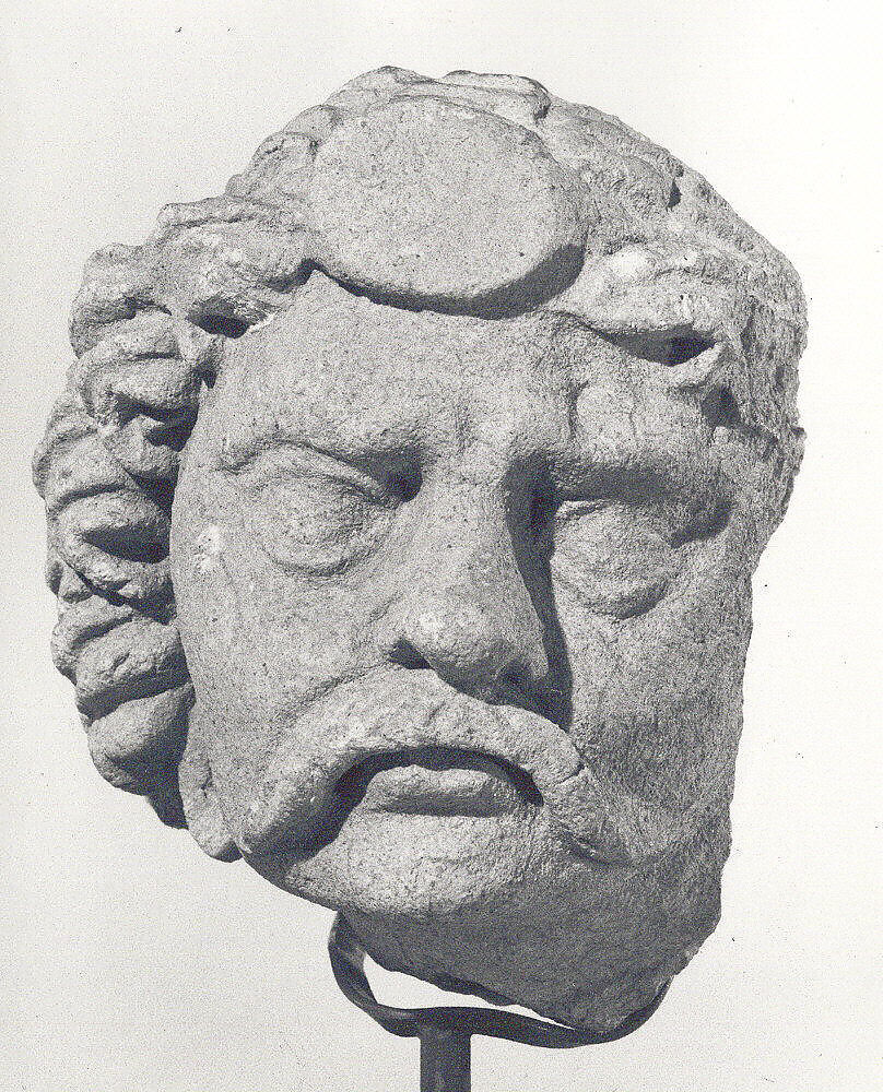 Head of a Male Figure, Stucco with traces of color, Afghanistan (possibly Hadda) 