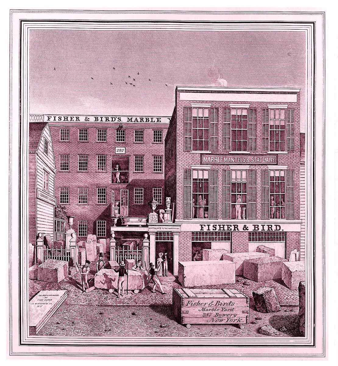 Fisher & Bird's Marble Yard, 287 Bowery, New York, John Baker  American, Engraving