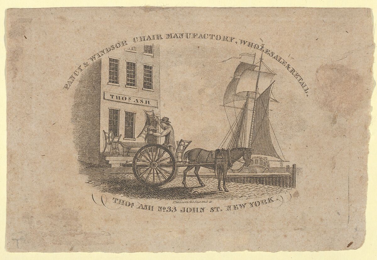 Fancy & Windsor Chair Manufactory, Wholesale & Retail, Thomas Ash, No. 33 John Street, New York, Asher Brown Durand (American, Jefferson, New Jersey 1796–1886 Maplewood, New Jersey), Engraving 