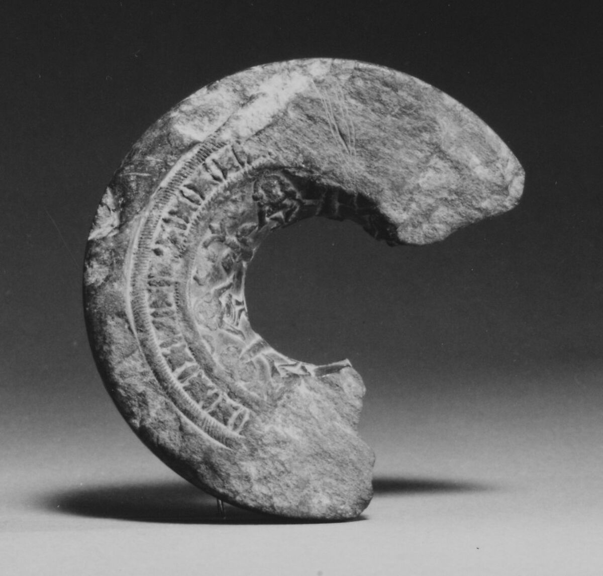 Fragment of a Ring Stone with Goddesses and Palm Trees, Stone, India 