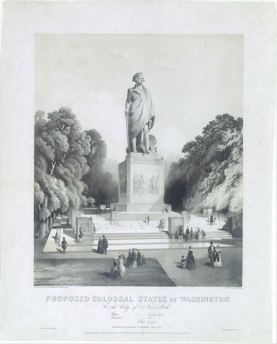 Proposed Colossal Statue of George Washington for the City of New York, G. Thomas  American, Lithograph with tint stone