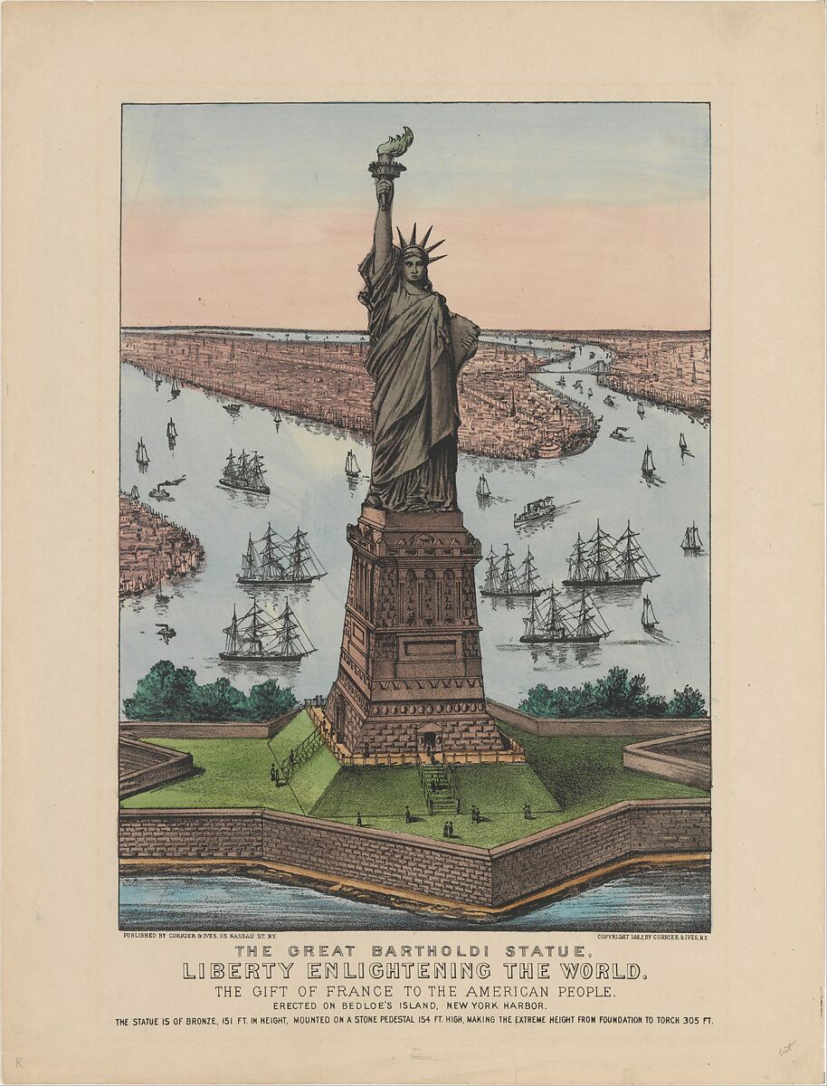 The Great Bartholdi Statue – Liberty Enlightening the World, Currier &amp; Ives (American, active New York, 1857–1907), Hand-colored lithograph 