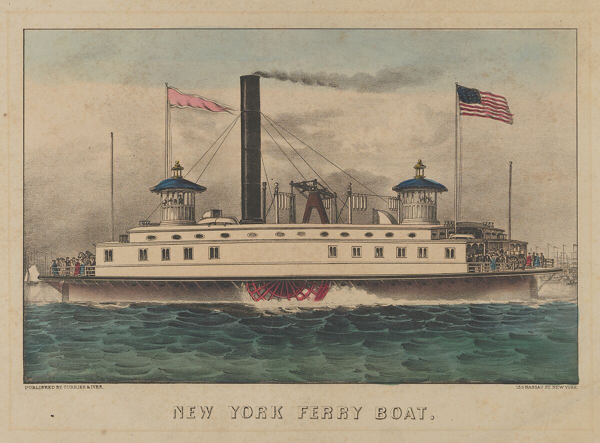 New York Ferry Boat, Lithographed and published by Currier &amp; Ives (American, active New York, 1857–1907), Hand-colored lithograph 