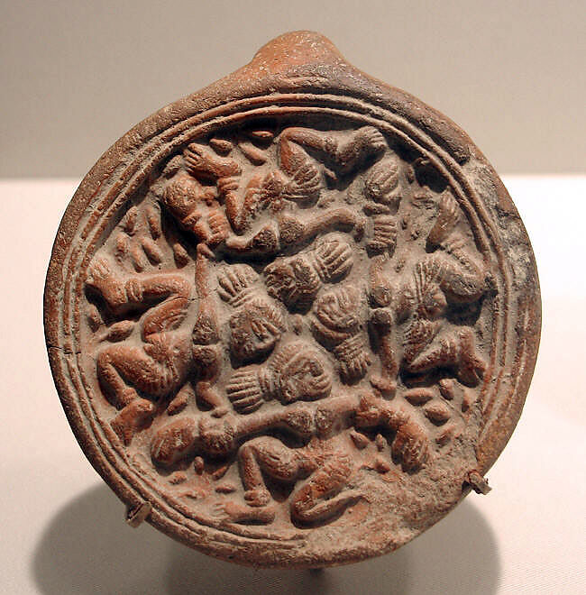 Auspicious Emblem with Four Dancing Figures, Terracotta, India (Uttar Pradesh, Kaushambi) 