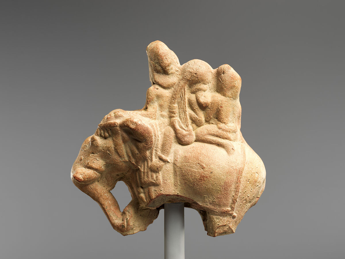Figures Riding an Elephant, Terracotta, India (Uttar Pradesh, Kaushambi)