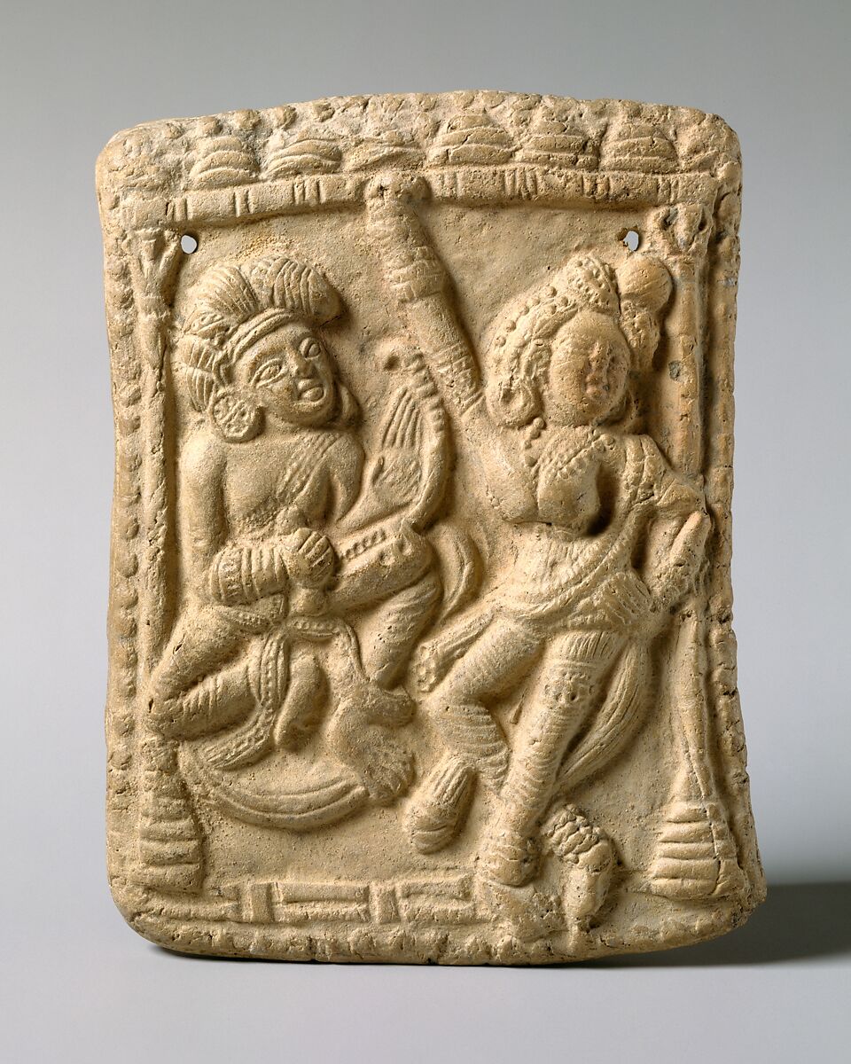 Plaque with a Dancer and a Vina Player, Terracotta, India 