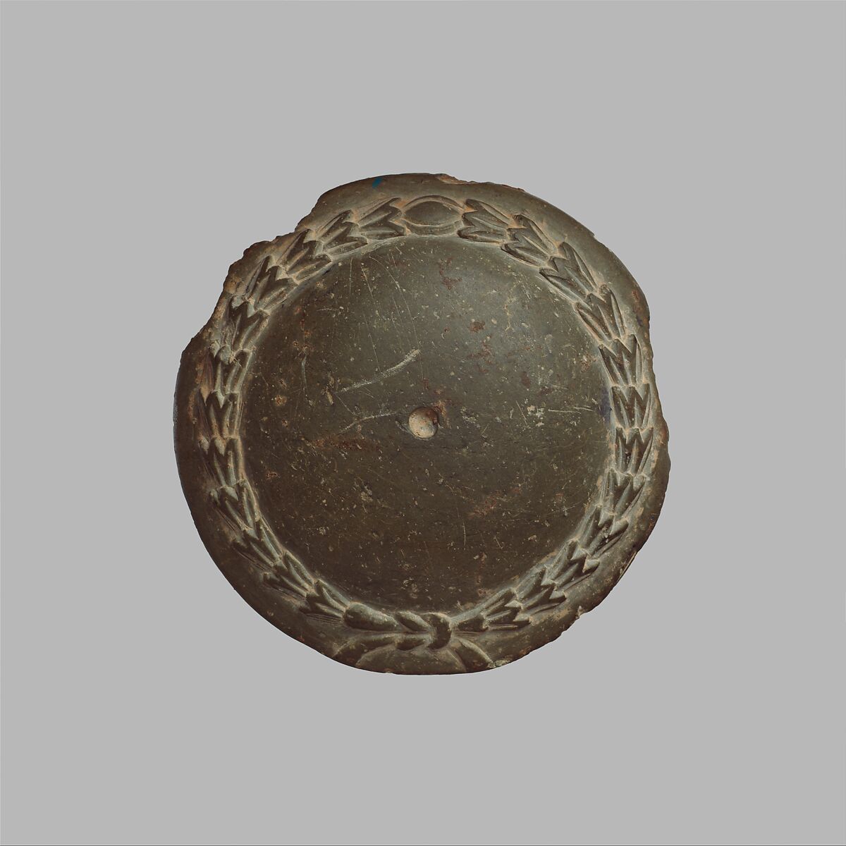 Dish with a Mythological Couple (Perhaps Apollo and Daphne), Schist, Pakistan (ancient region of Gandhara)