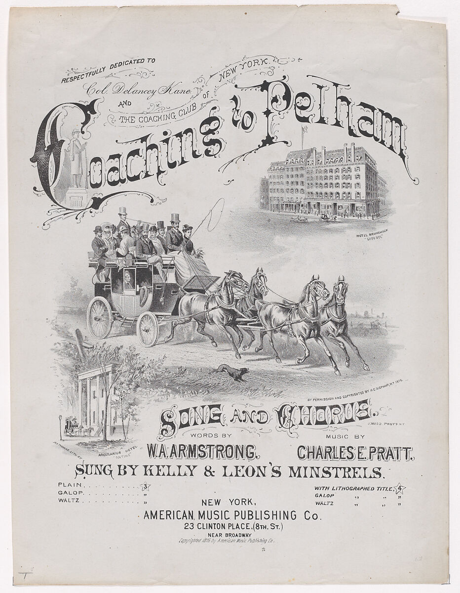Coaching to Pelham (sheet music cover), American Music Publishing Company (New York, NY), Lithograph 