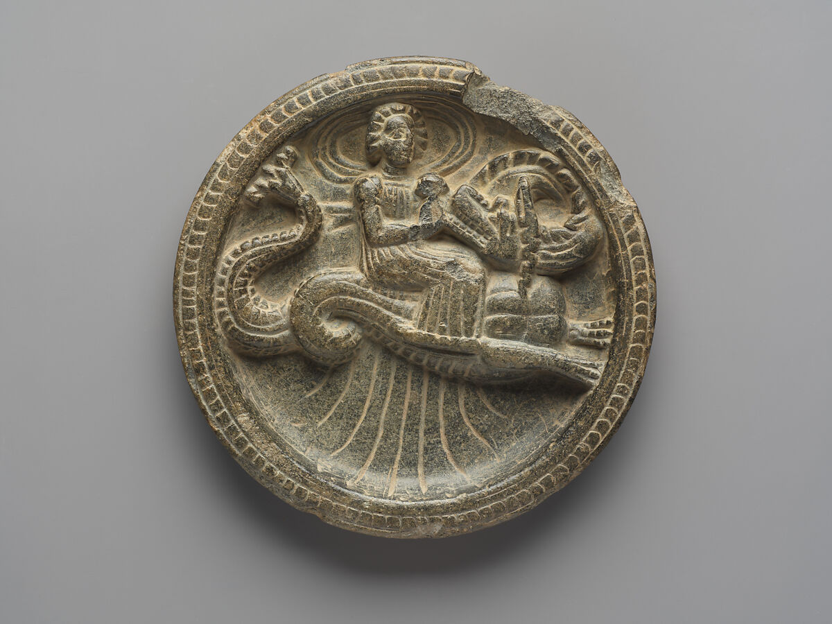 Dish with Nereid Riding a Sea Monster, Schist, Pakistan (ancient region of Gandhara)