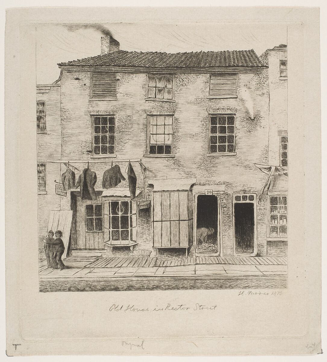 Old House in Rector Street, from "Scenes of Old New York", Henry Farrer (American, London 1844–1903 New York), Etching 