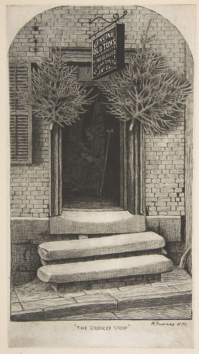 The Crooked Stoop (Old Tom's Chop House) (from Scenes of Old New York), Henry Farrer (American, London 1844–1903 New York), Etching 