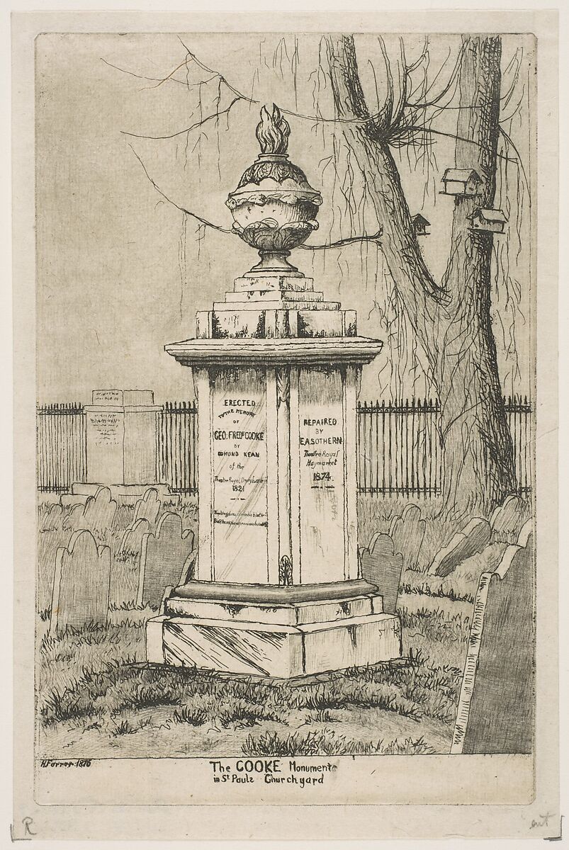 The Cooke Monument in St. Paul's Churchyard, from "Scenes of Old New York", Henry Farrer (American, London 1844–1903 New York), Etching 