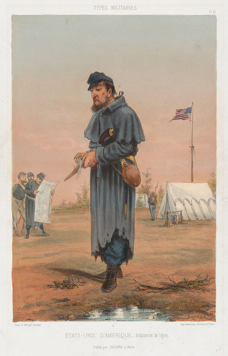 États-Unis d'Amerique - Infanterie de ligne, Draner (French, 19th century), Lithograph with tint stone and hand coloring 