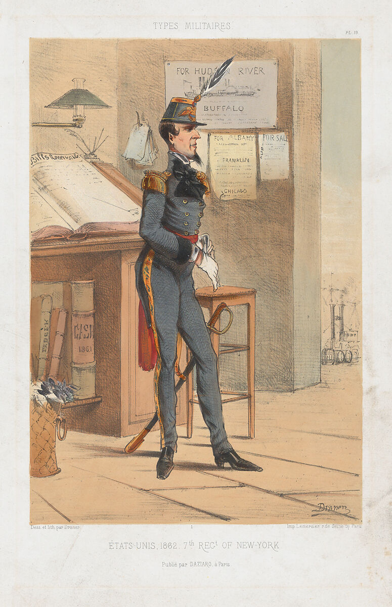 États-Unis d'Amerique 1865 - 7th Regt. of New-York, Draner (French, 19th century), Lithograph with tint stone and hand coloring 