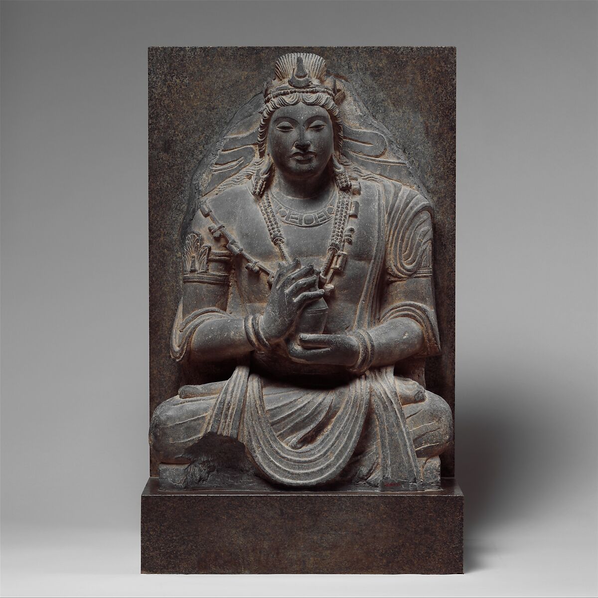 Seated Bodhisattva Maitreya (Buddha of the Future), Schist, Afghanistan (found near Kabul) 