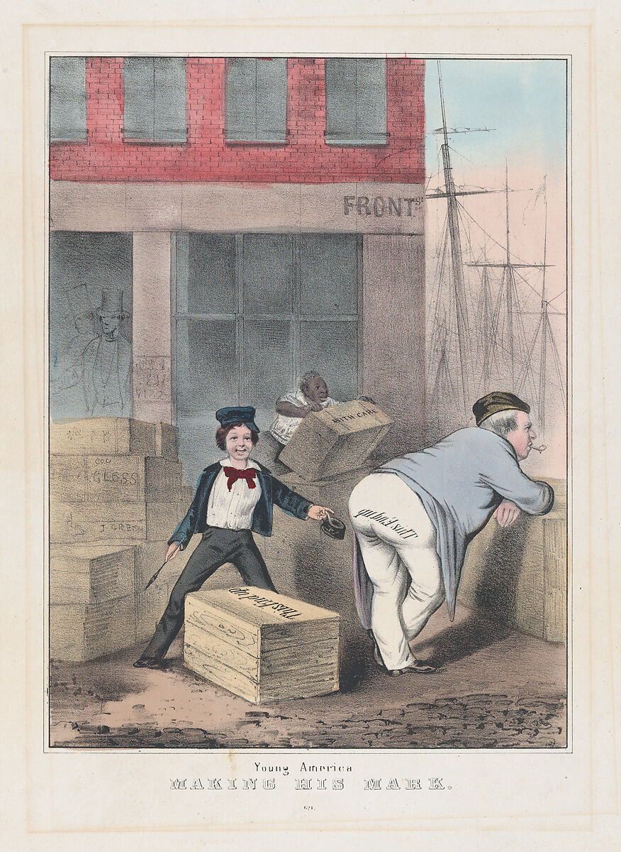 Young America Making His Mark, Anonymous, American, 19th century, Color lithograph 