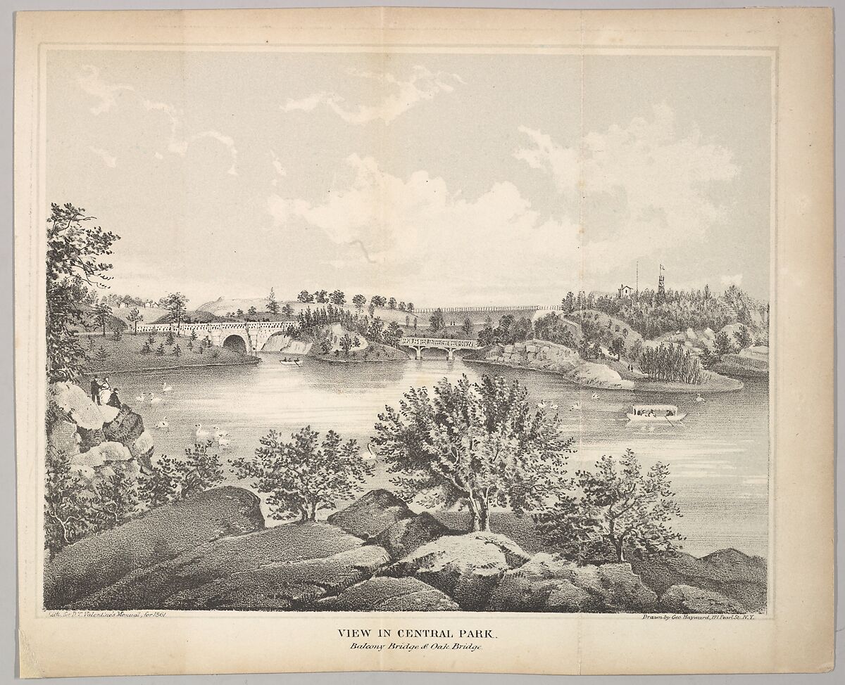 View in Central Park with Balcony Bridge and Oak Bridge (Valentine's Manual), George Hayward (American (born England), Deal 1800–1872 Brooklyn, New York), Lithograph with tint stone 