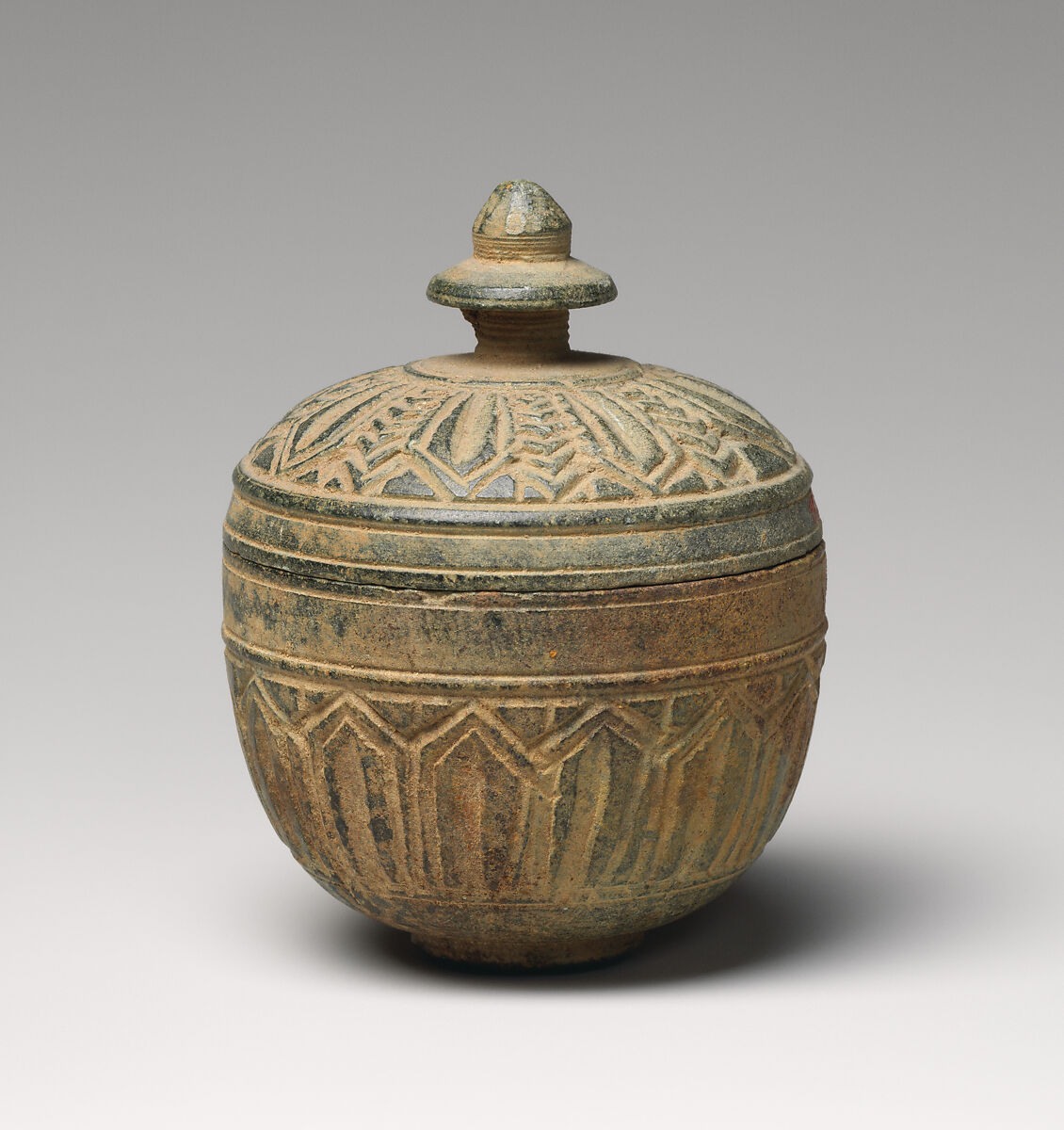 Reliquary with Contents, Schist with objects of copper, gold, rock crystal, and pearl objects, Pakistan (ancient region of Gandhara)