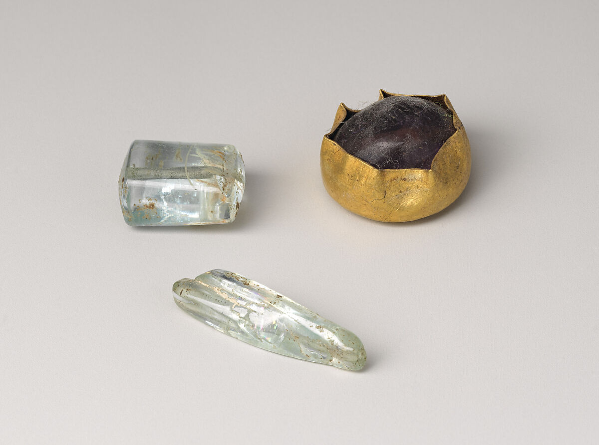 Reliquary with Contents, Schist with objects of copper, gold, rock crystal, and pearl objects, Pakistan (ancient region of Gandhara)