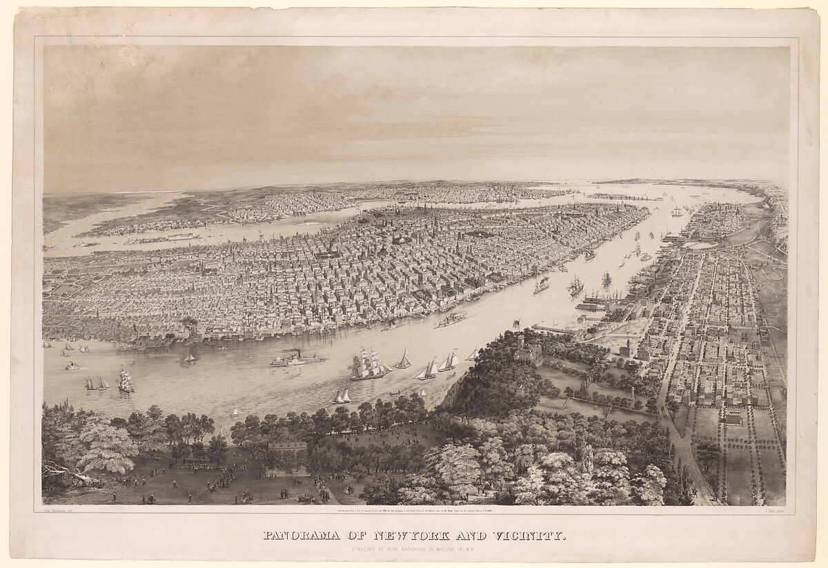 Panorama of New York and Vicinity, John Bachmann (American, born Switzerland, 1814/15–1896), Lithograph with tint stone 