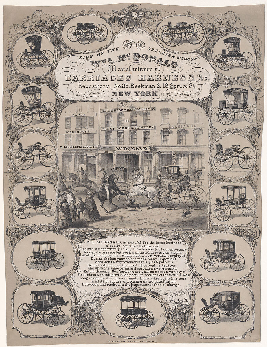 Wm. L. McDonald, Manufacturers of Carriage Harness & Co. Repository, No. 26 Beekman & 18 Spruce Street, New York, Endicott &amp; Co. (New York, NY), Lithograph 