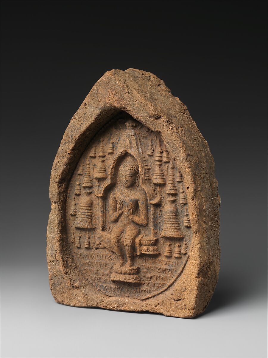 Votive Plaque: Seated Buddha in a Temple, Terracotta, India, Bihar, possibly Bodhgaya or Nalanda