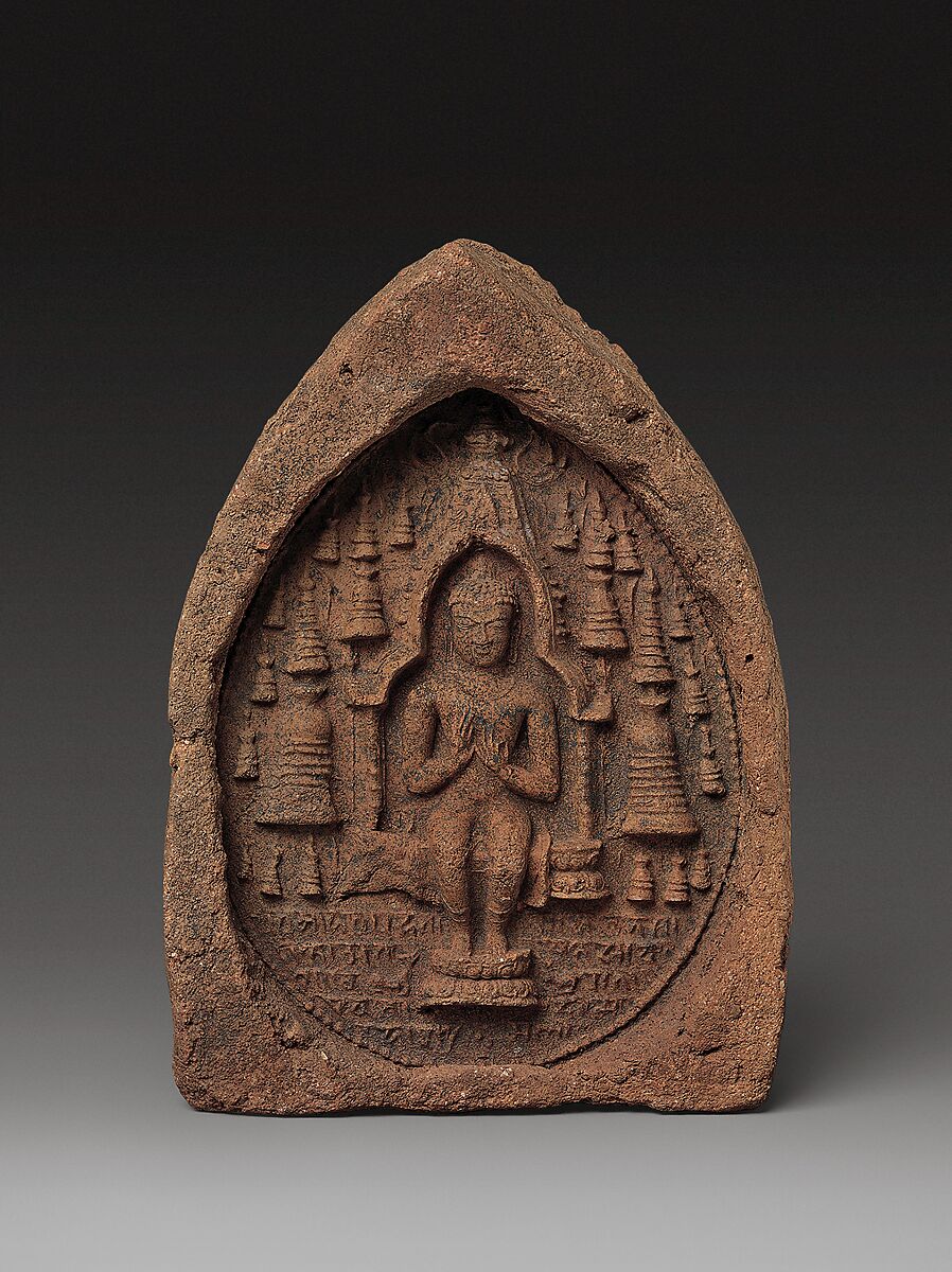 Votive Plaque: Seated Buddha in a Temple, Terracotta, India, Bihar, possibly Bodhgaya or Nalanda 