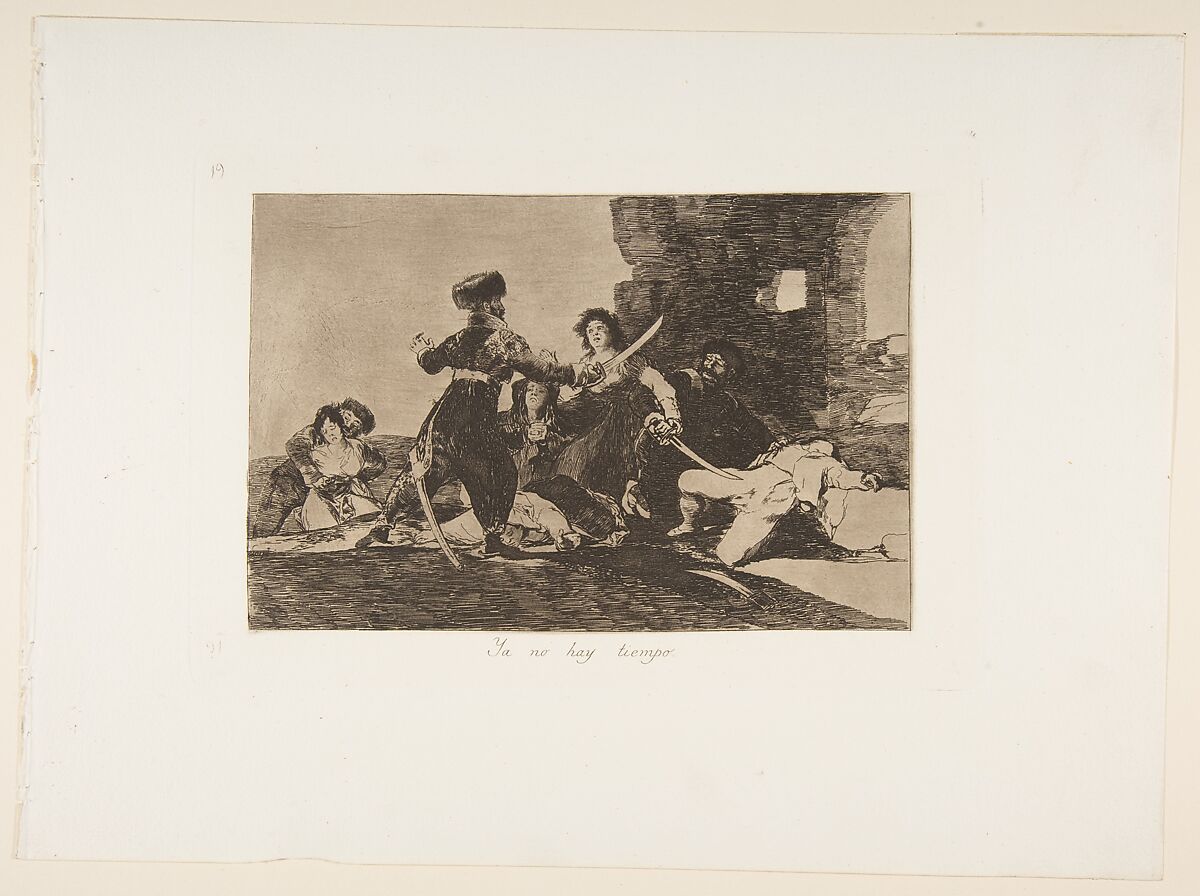 Plate 19 from "The Disasters of War" (Los Desastres de la Guerra): 'There isn't time now' (Ya no hay tiempo), Goya (Francisco de Goya y Lucientes) (Spanish, Fuendetodos 1746–1828 Bordeaux), Etching, lavis, drypoint, burin and burnisher 