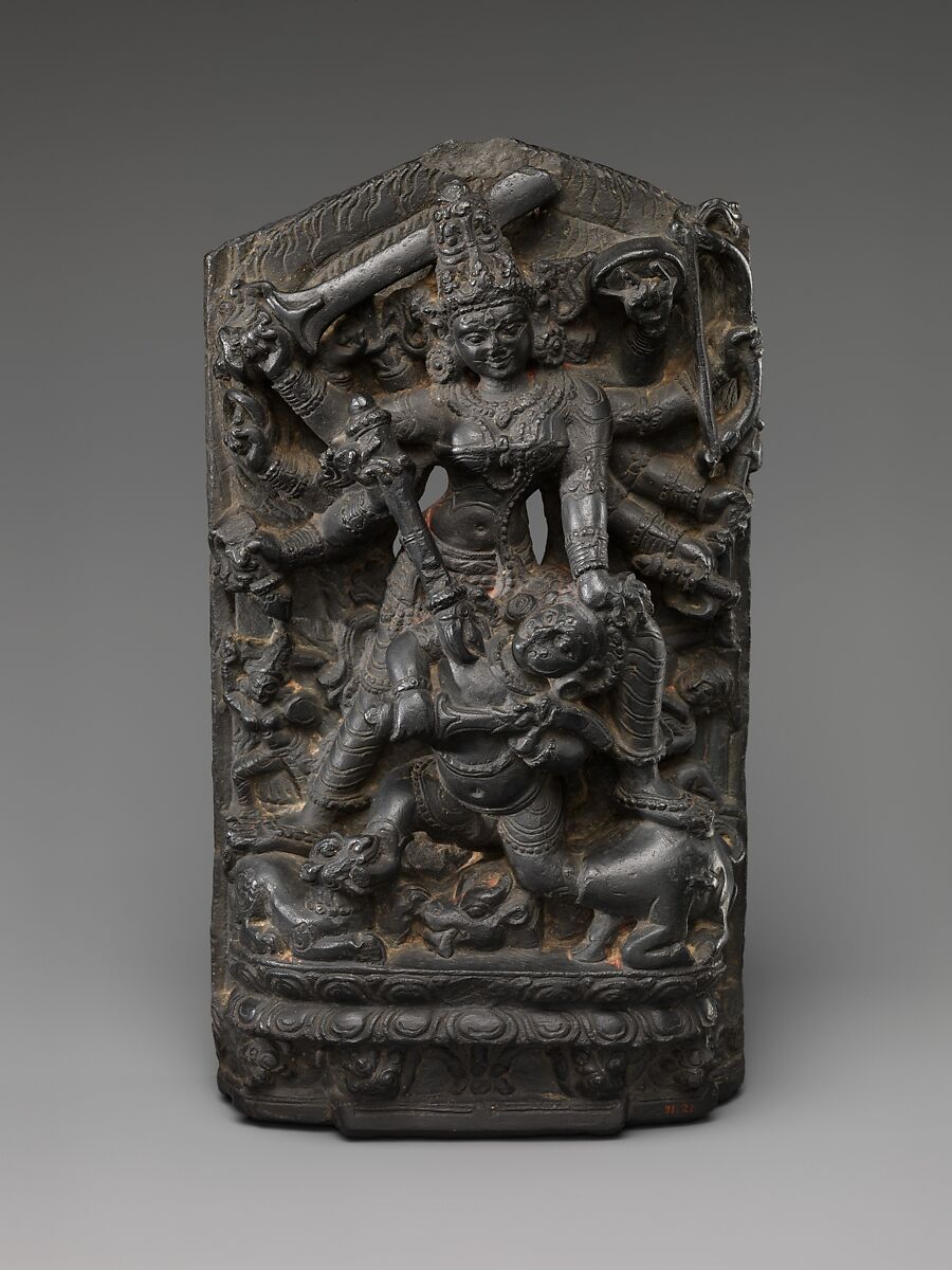 The Goddess Durga Slaying the Buffalo Demon (Mahishasura Mardini), Black schist, India (Bihar) 