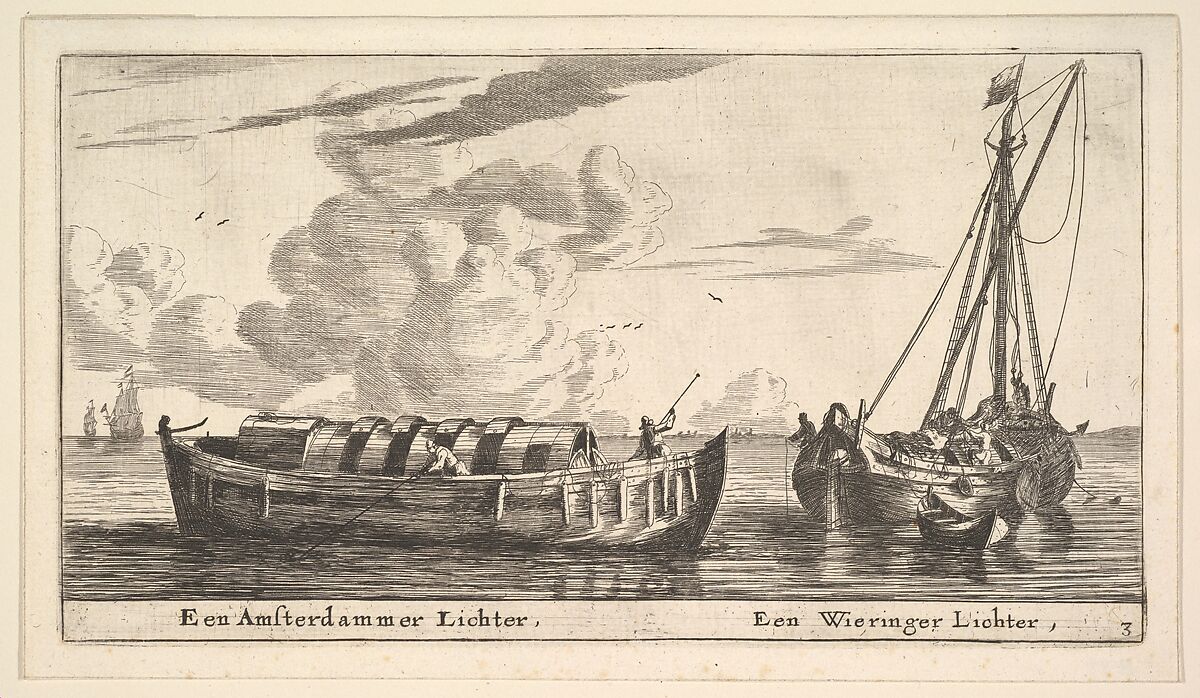 An Amsterdam Lighter and a Wieringer, Reinier Nooms, called Zeeman (Dutch, Amsterdam ca. 1623–1664 Amsterdam), Etching 