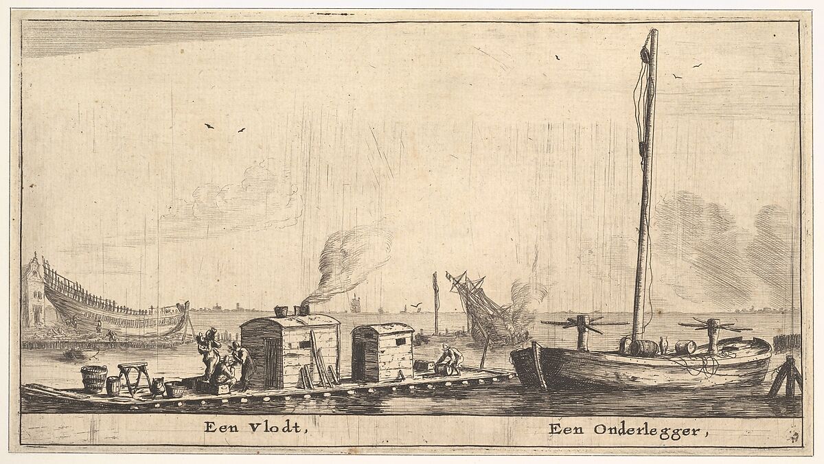 A Raft and a "Onderlegger", Reinier Nooms, called Zeeman (Dutch, Amsterdam ca. 1623–1664 Amsterdam), Etching 
