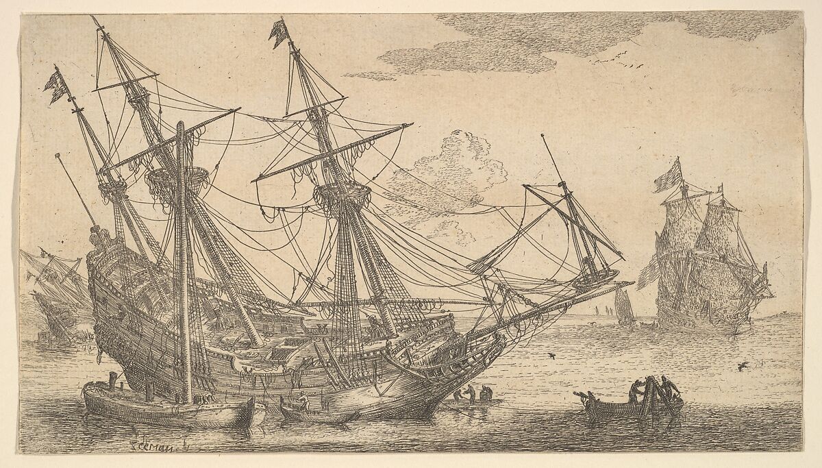 A Merchant Man Careened for Caulking the Hull, Reinier Nooms, called Zeeman (Dutch, Amsterdam ca. 1623–1664 Amsterdam), Etching; second state(?) 