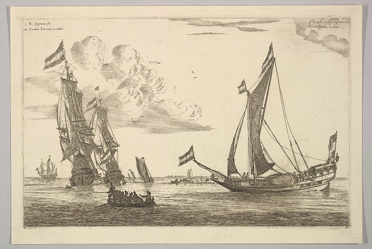 Sailing Vessels and Sloop, Reinier Nooms, called Zeeman (Dutch, Amsterdam ca. 1623–1664 Amsterdam), Etching; state VI 