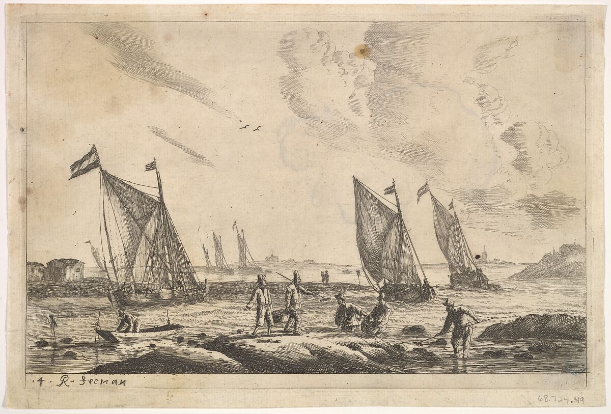 View of Inland Waterway with Fisherman, Reinier Nooms, called Zeeman (Dutch, Amsterdam ca. 1623–1664 Amsterdam), Etching; state I 