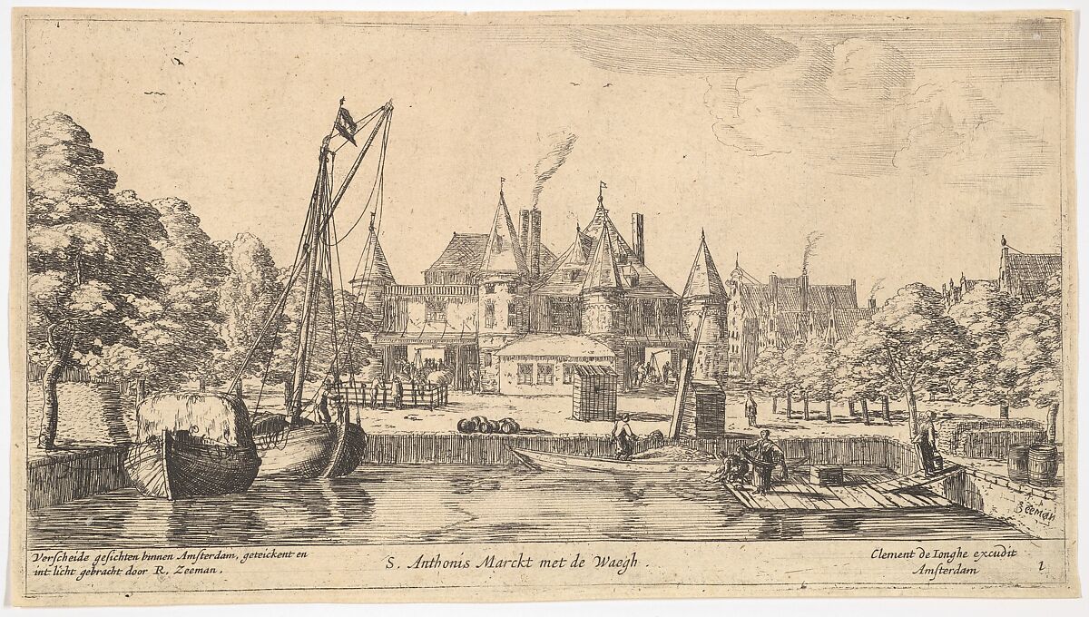 S. Anthonis Marckt met de Waegh, Reinier Nooms, called Zeeman (Dutch, Amsterdam ca. 1623–1664 Amsterdam), Etching; state III 
