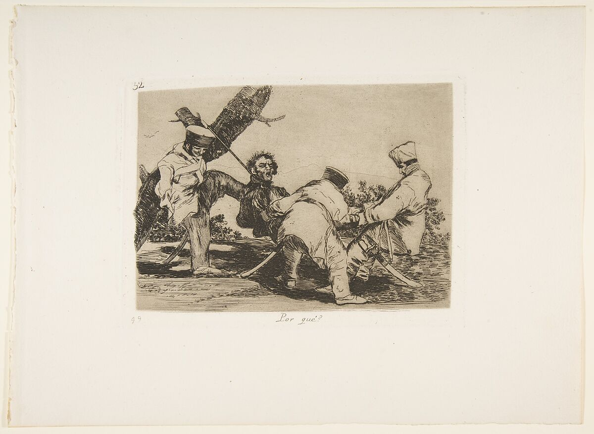 Plate 32 from "The Disasters of War" (Los Desastres de la Guerra): 'Why?' (Por qué?), Goya (Francisco de Goya y Lucientes)  Spanish, Etching, lavis, drypoint, burin, burnisher
